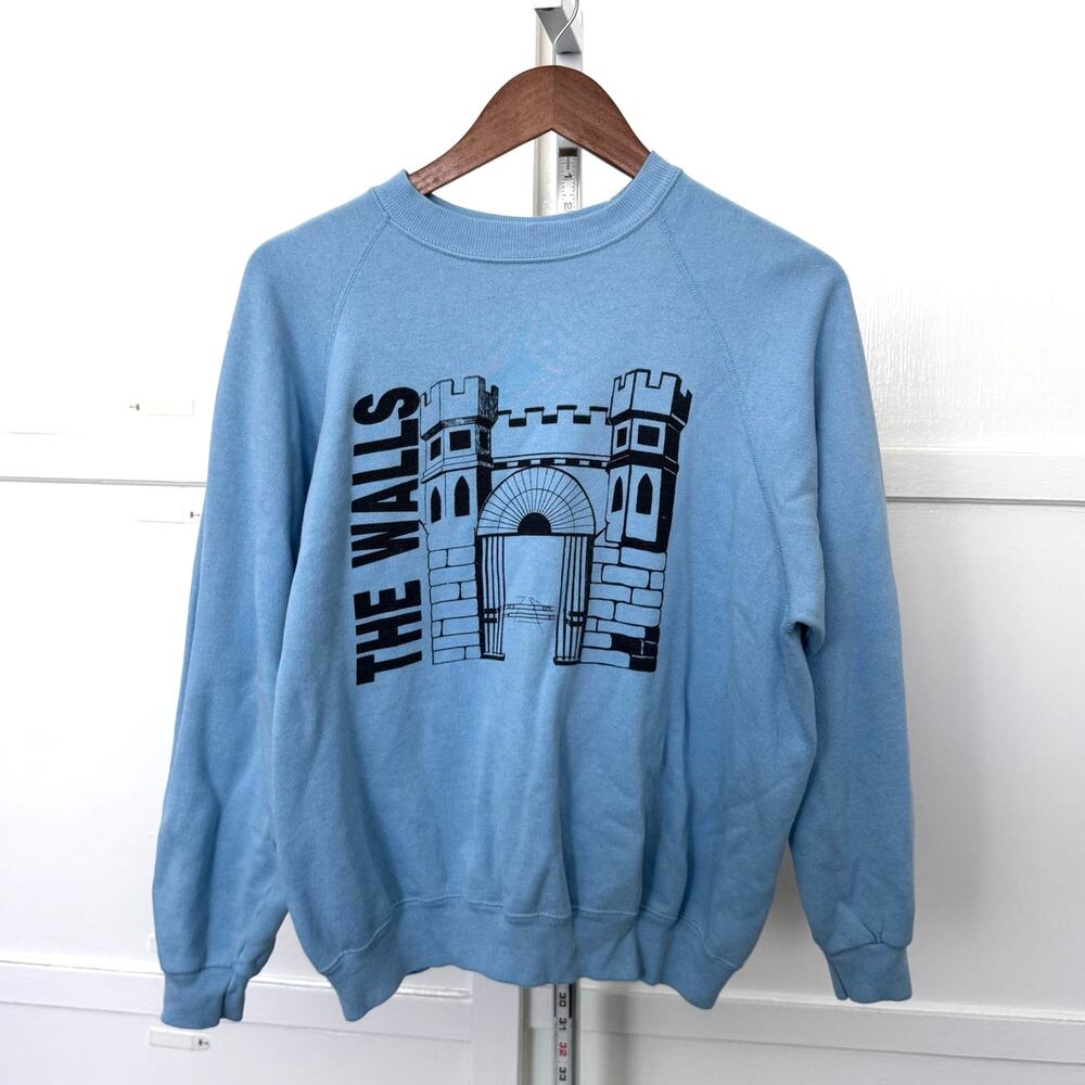 Vintage 80s Raglan Hanes Sweatshirt Light Blue Graphic Sz XL